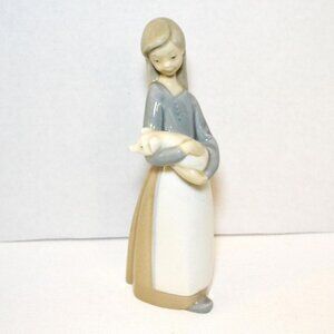 Vintage Llardo Figurine Girl With Pig Pastel Colors Home Decor